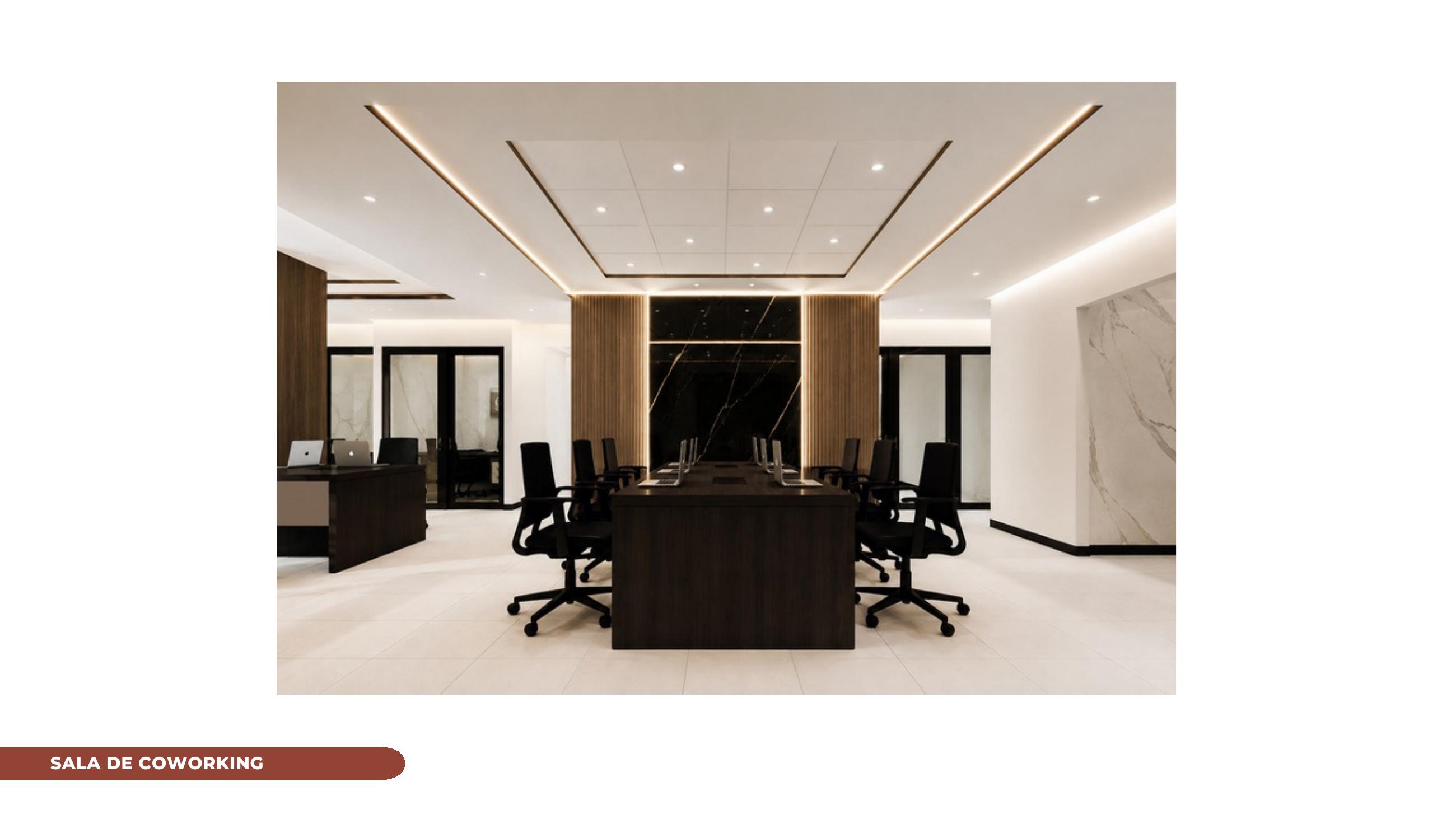 Render arquitectónico del coworking de la oficina 1401